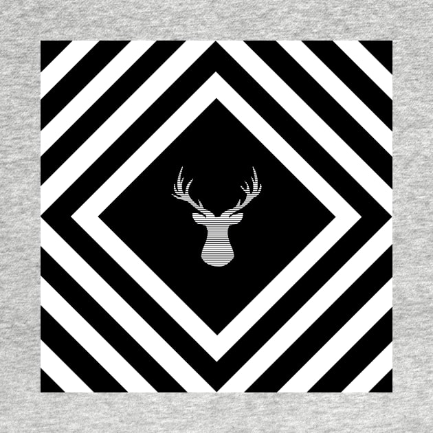 Abstract geometric pattern - Deer - black, gray and white. by kerens